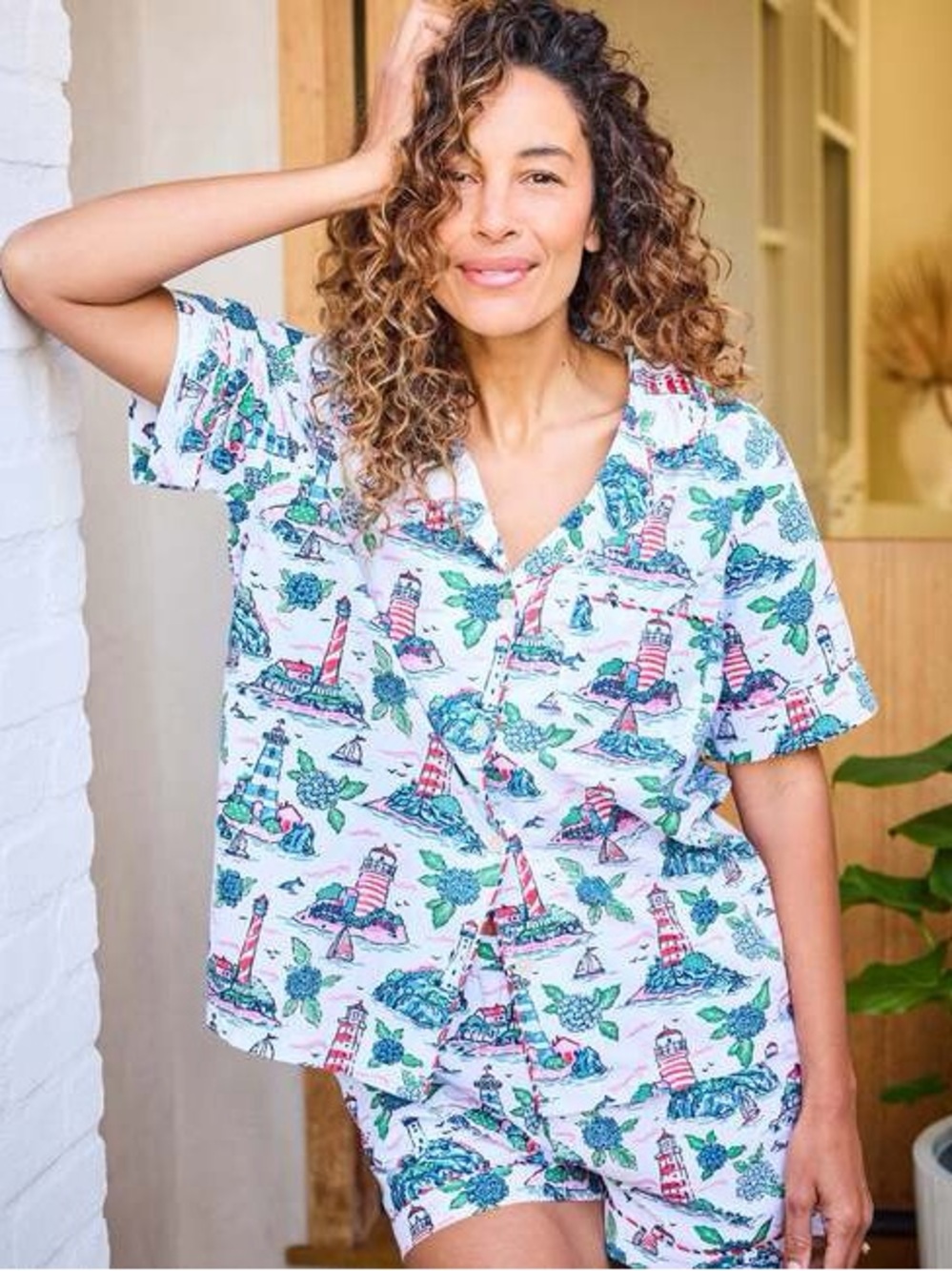 Printfresh White Lighthouse Print Short Pajama Set